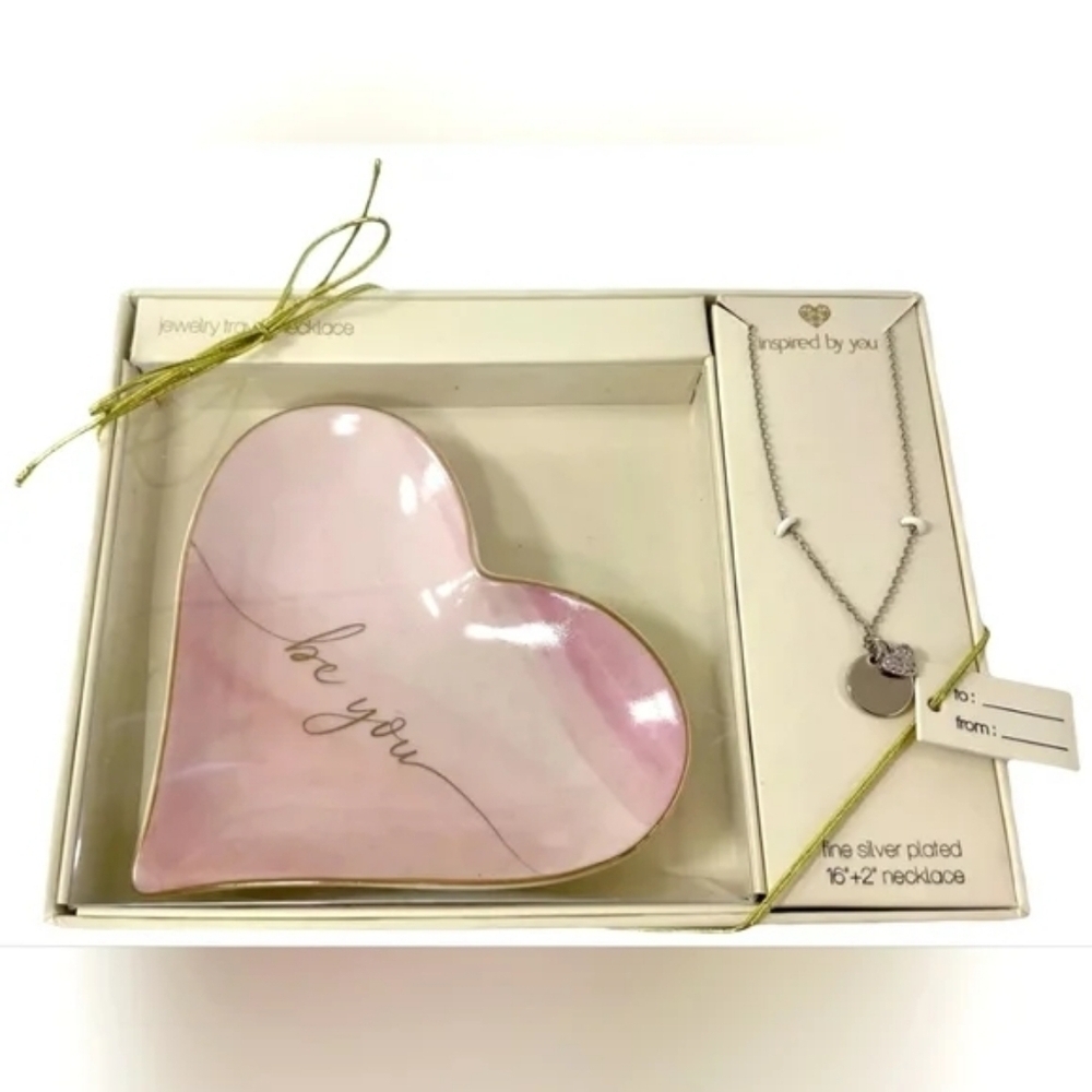 "Be You" 2pc Charm Necklace Heart & Trinket Tray Set - Picture 5 of 5